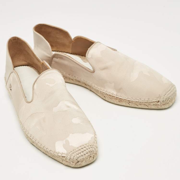 Pre Owned Christian Louboutin Beige Camouflage Canvas and Leather Espadon Espadrilles Size 42