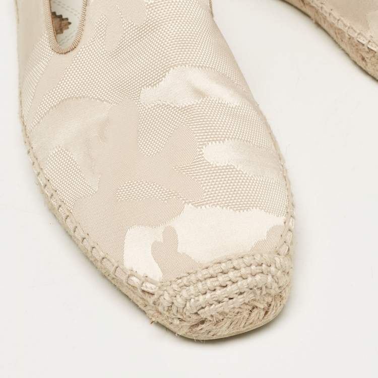 Pre Owned Christian Louboutin Beige Camouflage Canvas and Leather Espadon Espadrilles Size 42