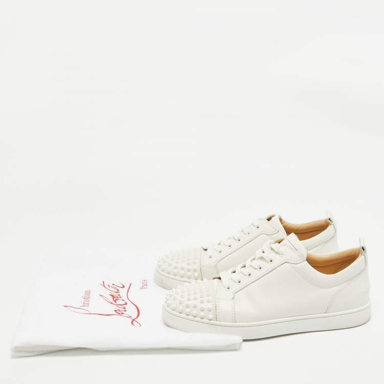 مملوكة مسبقًا Christian Louboutin White Leather Louis Junior Spikes Lace Up Sneakers Size 40.5