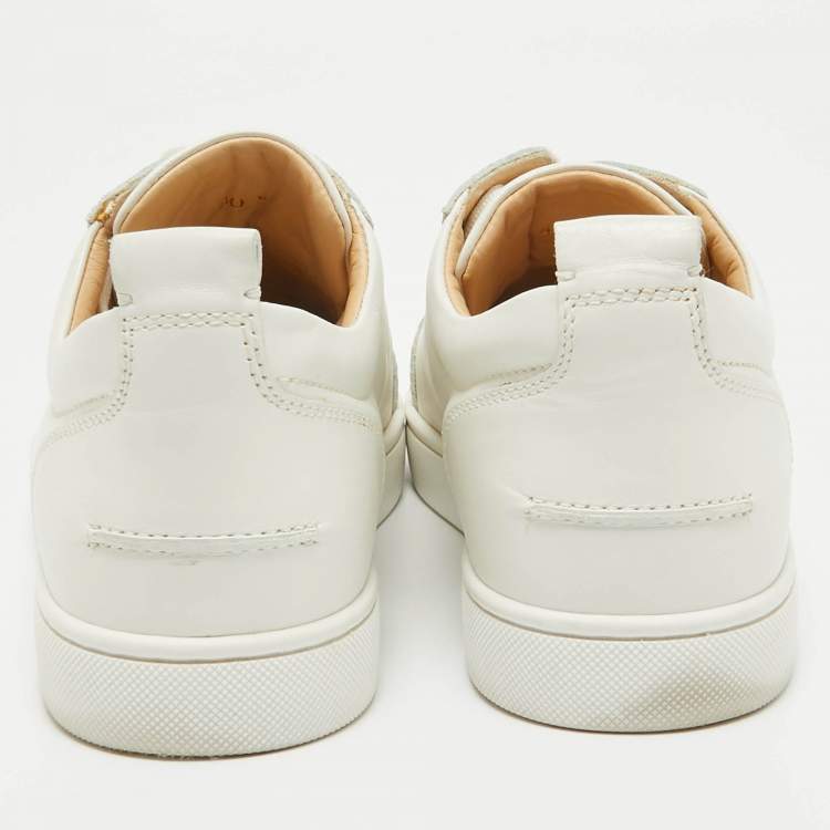 مملوكة مسبقًا Christian Louboutin White Leather Louis Junior Spikes Lace Up Sneakers Size 40.5