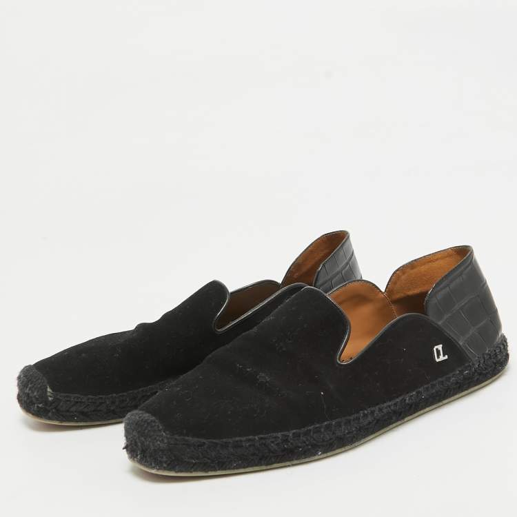 Pre Owned Christian Louboutin Black Croc Embossed Leather and Suede Espadon Espadrilles Size 41