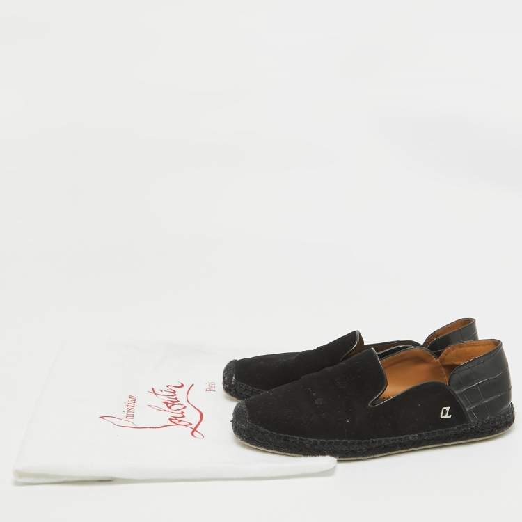 Pre Owned Christian Louboutin Black Croc Embossed Leather and Suede Espadon Espadrilles Size 41