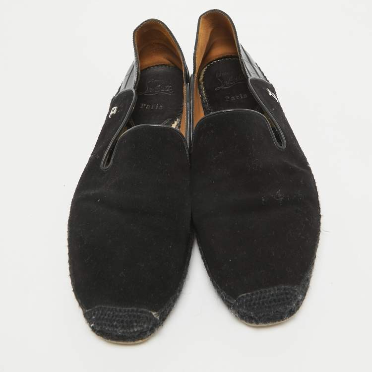 Pre Owned Christian Louboutin Black Croc Embossed Leather and Suede Espadon Espadrilles Size 41