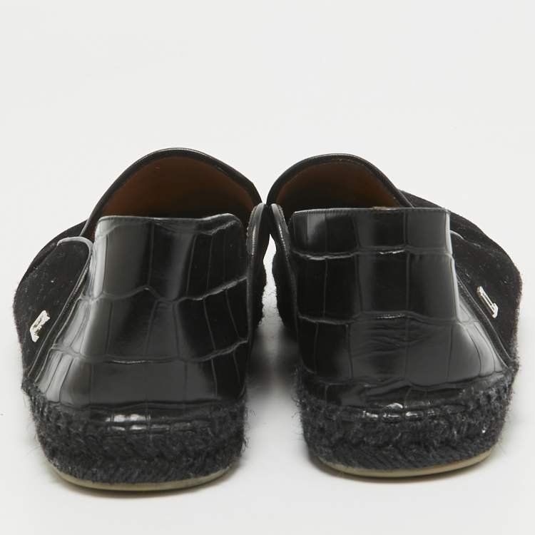 Pre Owned Christian Louboutin Black Croc Embossed Leather and Suede Espadon Espadrilles Size 41