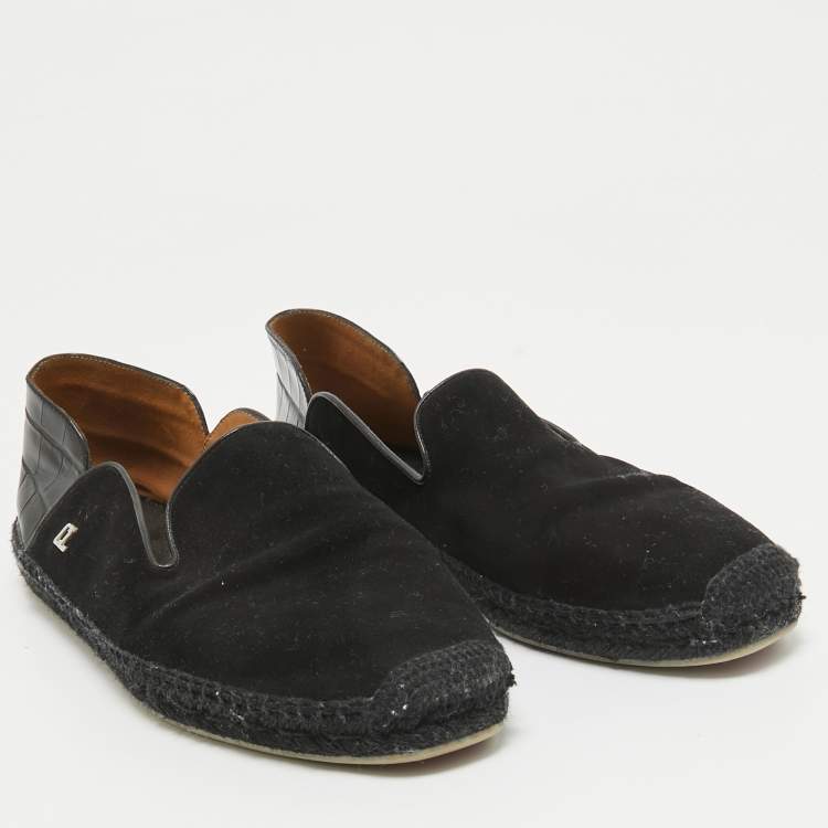 Pre Owned Christian Louboutin Black Croc Embossed Leather and Suede Espadon Espadrilles Size 41