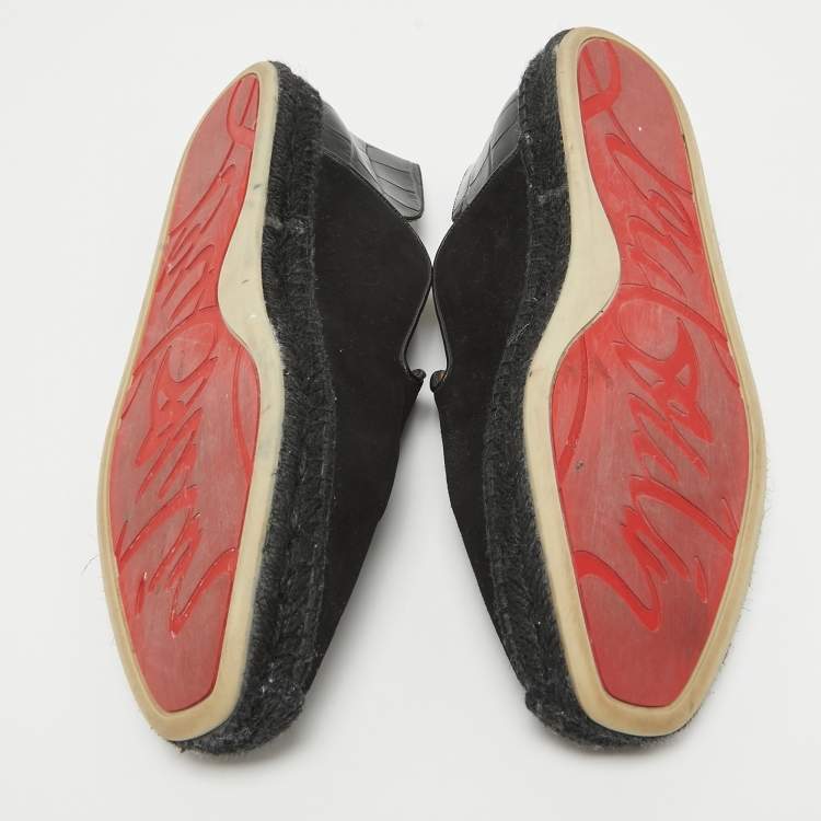 Pre Owned Christian Louboutin Black Croc Embossed Leather and Suede Espadon Espadrilles Size 41