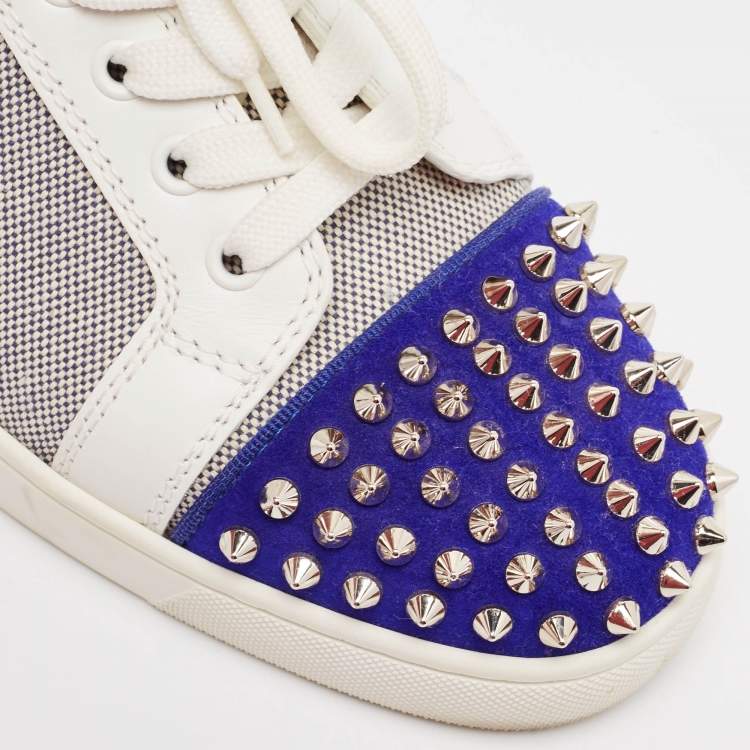 Pre Owned Christian Louboutin Multicolor Leather and Suede Louis Junior Spikes Low Top Sneakers Size 41
