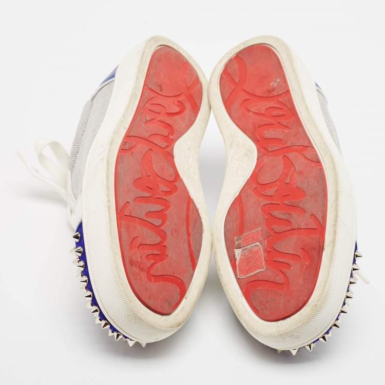 Pre Owned Christian Louboutin Multicolor Leather and Suede Louis Junior Spikes Low Top Sneakers Size 41