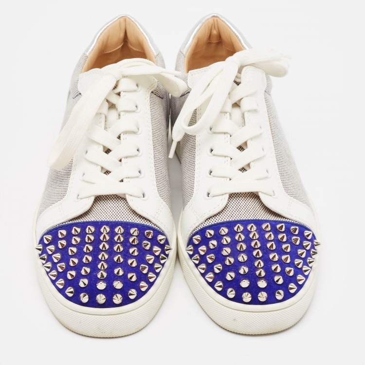 Pre Owned Christian Louboutin Multicolor Leather and Suede Louis Junior Spikes Low Top Sneakers Size 41