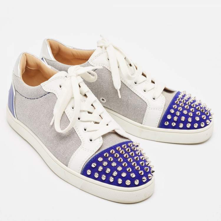 Pre Owned Christian Louboutin Multicolor Leather and Suede Louis Junior Spikes Low Top Sneakers Size 41