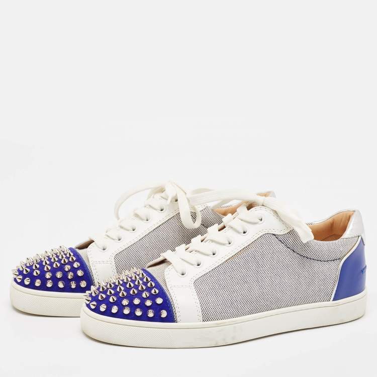 Pre Owned Christian Louboutin Multicolor Leather and Suede Louis Junior Spikes Low Top Sneakers Size 41