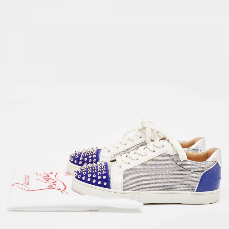 Pre Owned Christian Louboutin Multicolor Leather and Suede Louis Junior Spikes Low Top Sneakers Size 41