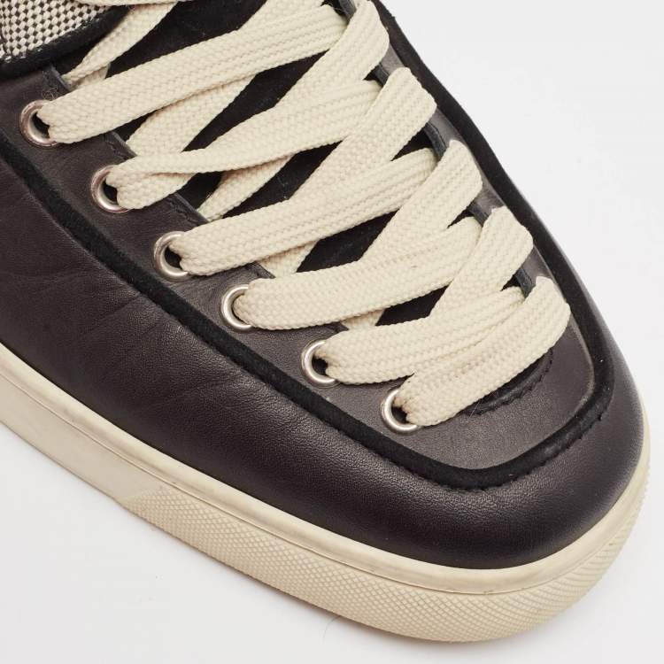 مملوكة مسبقًا Christian Louboutin Black/Cream Canvas and Leather Alfie High Top Sneakers Size 45