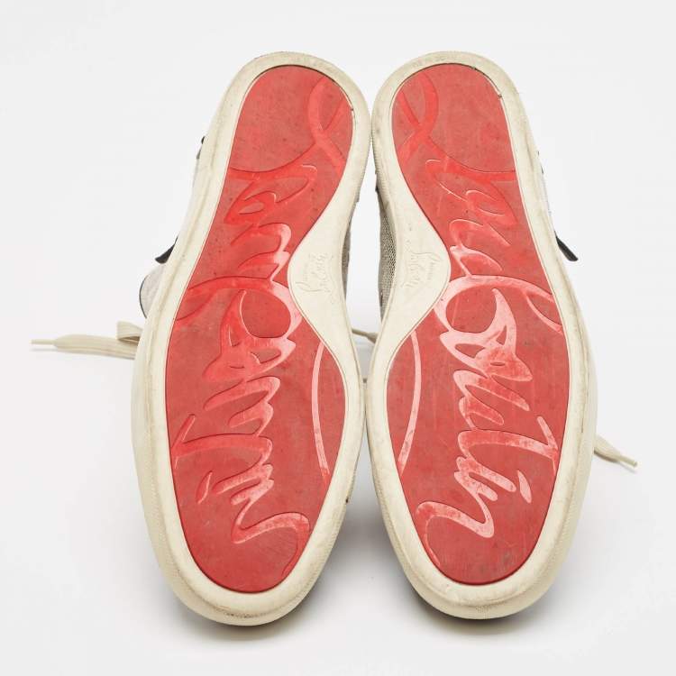 مملوكة مسبقًا Christian Louboutin Black/Cream Canvas and Leather Alfie High Top Sneakers Size 45