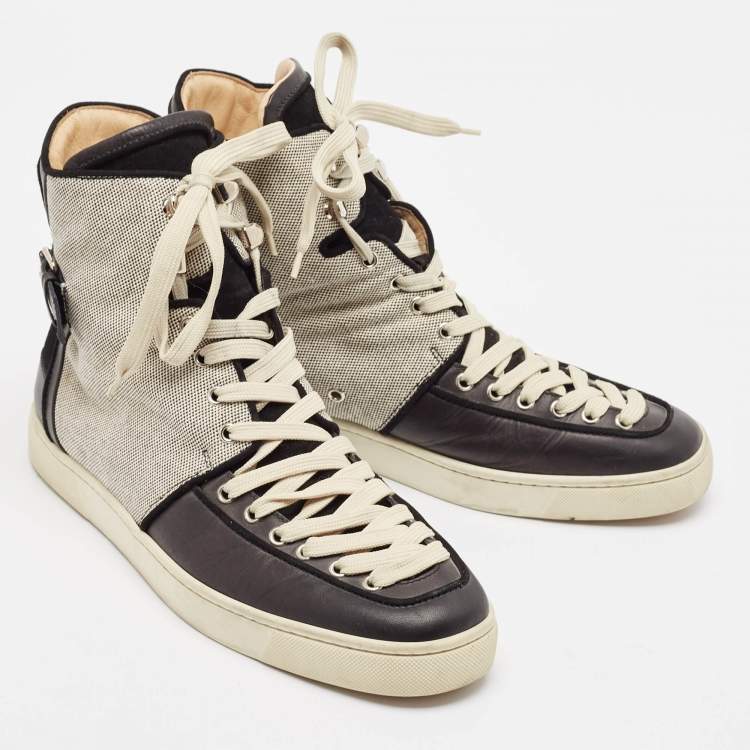 مملوكة مسبقًا Christian Louboutin Black/Cream Canvas and Leather Alfie High Top Sneakers Size 45