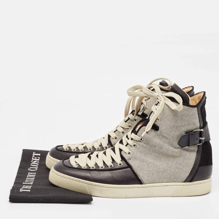مملوكة مسبقًا Christian Louboutin Black/Cream Canvas and Leather Alfie High Top Sneakers Size 45