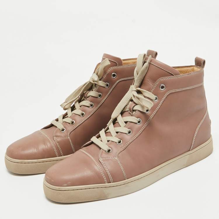 Pre Owned Christian Louboutin Beige Leather Louis High Top Sneakers Size 45