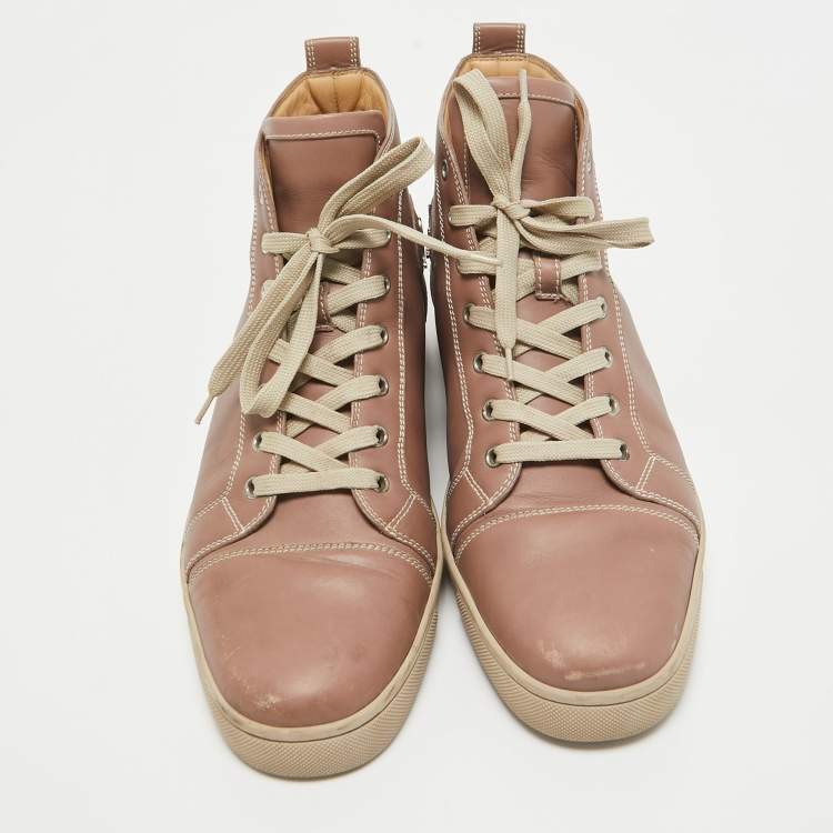 Pre Owned Christian Louboutin Beige Leather Louis High Top Sneakers Size 45