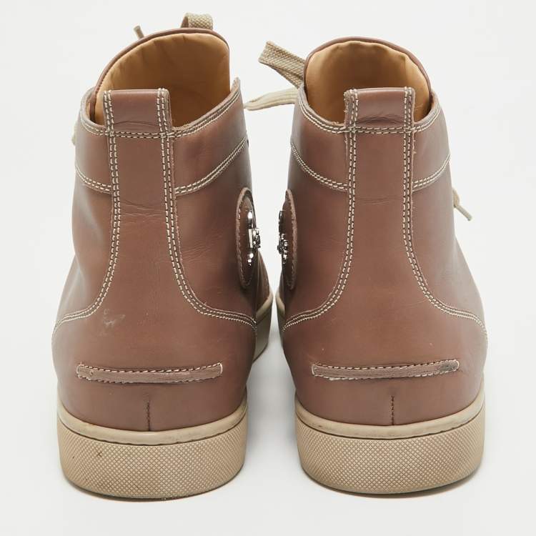 Pre Owned Christian Louboutin Beige Leather Louis High Top Sneakers Size 45