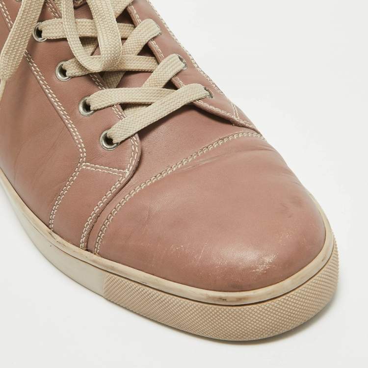 Pre Owned Christian Louboutin Beige Leather Louis High Top Sneakers Size 45