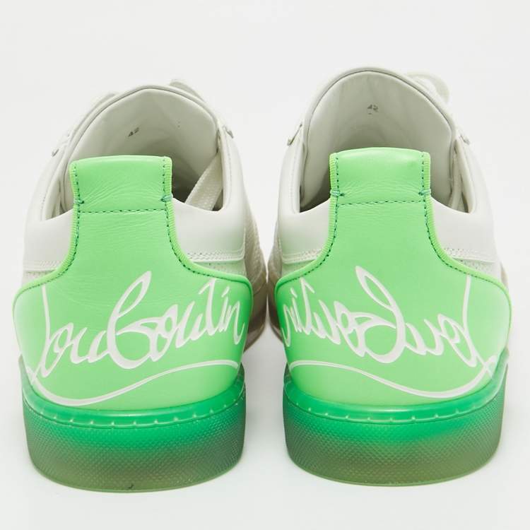 Pre Owned Christian Louboutin White/Green  Leather Lace Up Sneakers Size 42
