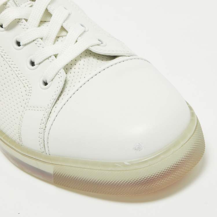 Pre Owned Christian Louboutin White/Green  Leather Lace Up Sneakers Size 42