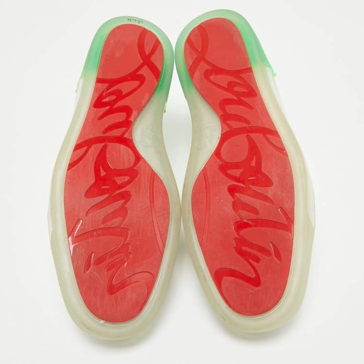 Pre Owned Christian Louboutin White/Green  Leather Lace Up Sneakers Size 42