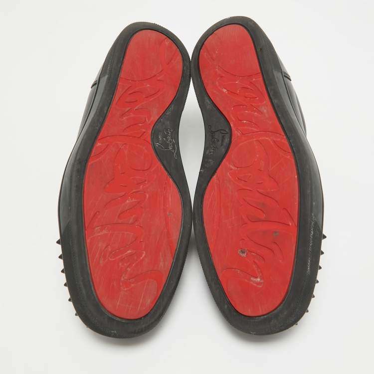 Pre Owned Christian Louboutin Black Leather Louis Junior Spikes Low Top Sneakers Size 40.5