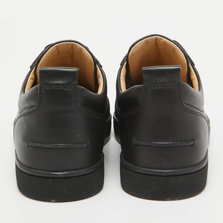 Pre Owned Christian Louboutin Black Leather Louis Junior Spikes Low Top Sneakers Size 40.5