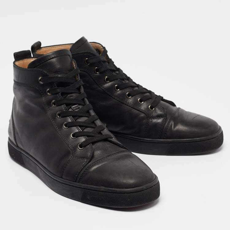 Pre Owned Christian Louboutin Black Leather Louis High Top Sneakers Size 45