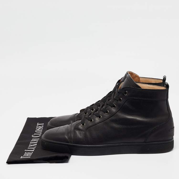 Pre Owned Christian Louboutin Black Leather Louis High Top Sneakers Size 45