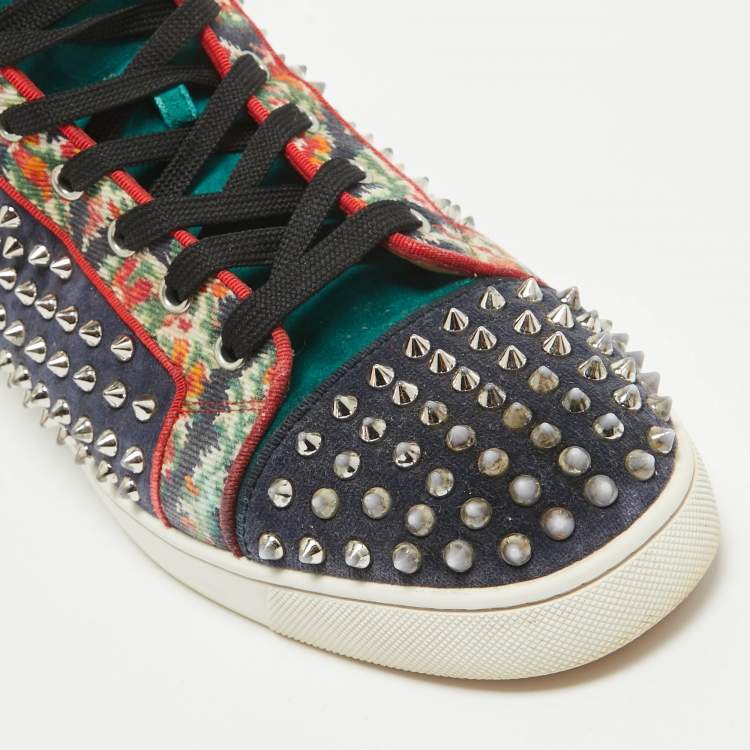 Pre Owned Christian Louboutin Multicolor Canvas Leather Louis Spikes High Top Sneakers Size 44