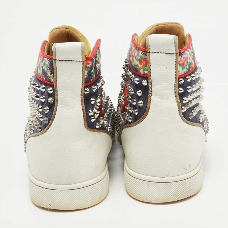 Pre Owned Christian Louboutin Multicolor Canvas Leather Louis Spikes High Top Sneakers Size 44