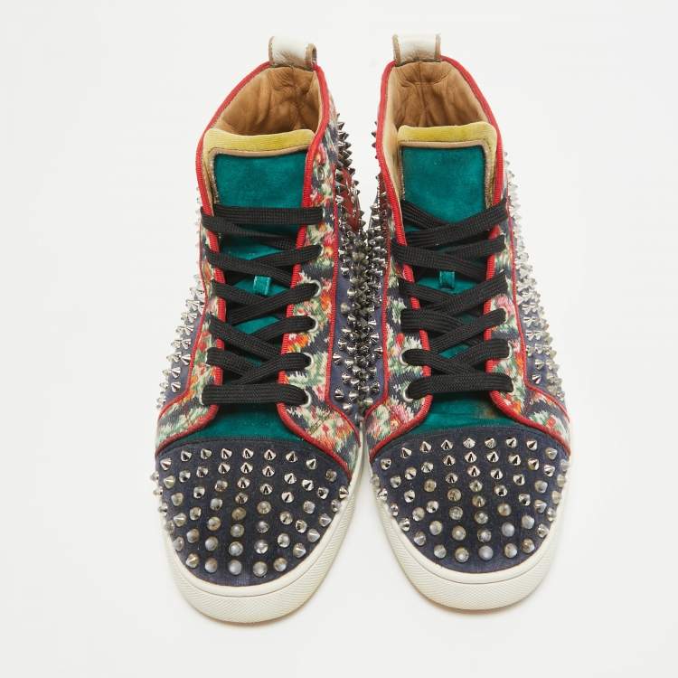 Pre Owned Christian Louboutin Multicolor Canvas Leather Louis Spikes High Top Sneakers Size 44