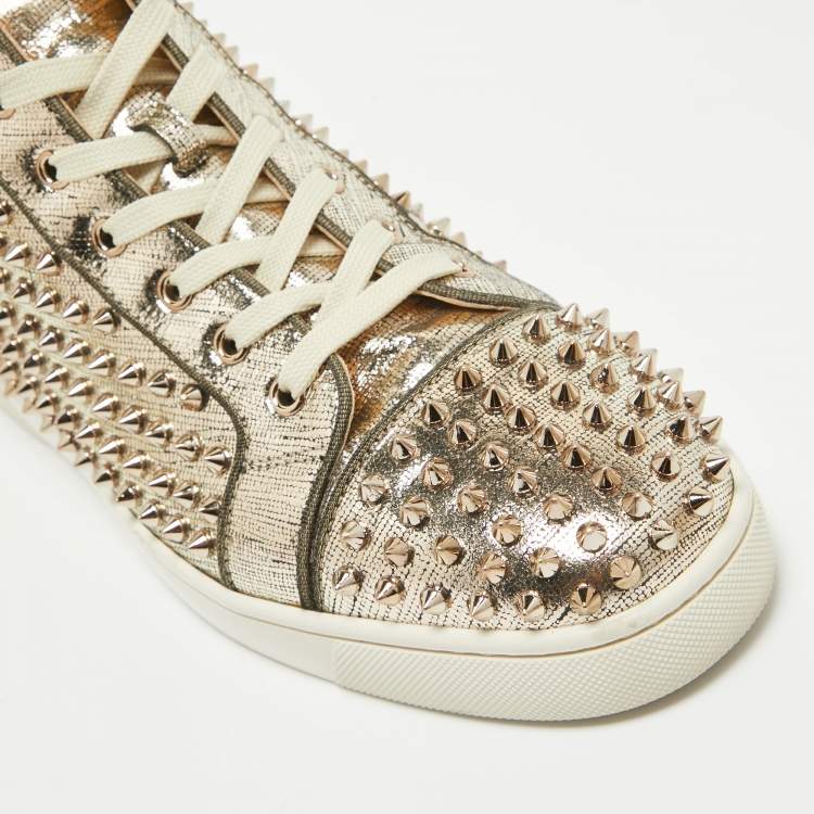 Pre Owned Christian Louboutin Gold Leather Louis Spikes High Top Sneakers Size 44