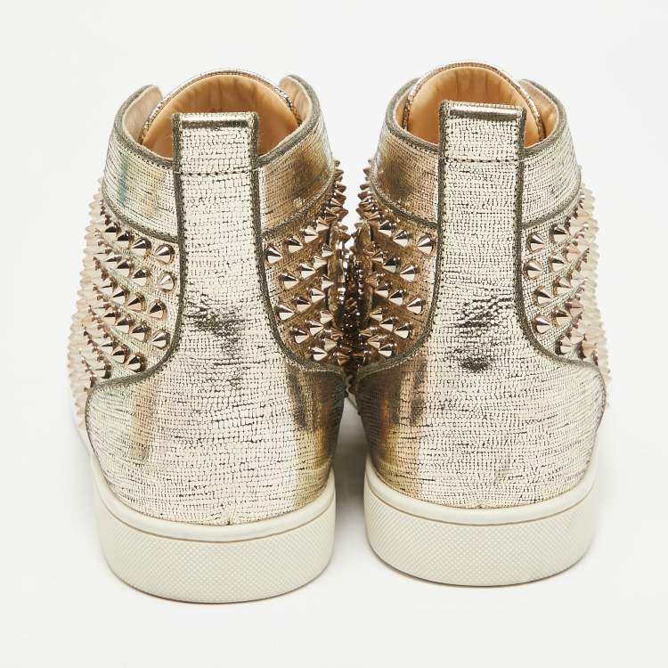 Pre Owned Christian Louboutin Gold Leather Louis Spikes High Top Sneakers Size 44