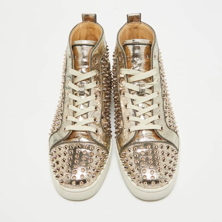 Pre Owned Christian Louboutin Gold Leather Louis Spikes High Top Sneakers Size 44