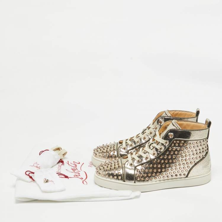 Pre Owned Christian Louboutin Gold Leather Louis Spikes High Top Sneakers Size 44