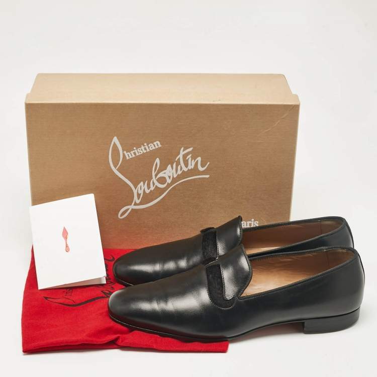 Pre Owned Christian Louboutin Black Leather and Calf Hair Smoking Slippers Size 43