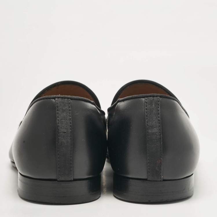 Pre Owned Christian Louboutin Black Leather and Calf Hair Smoking Slippers Size 43