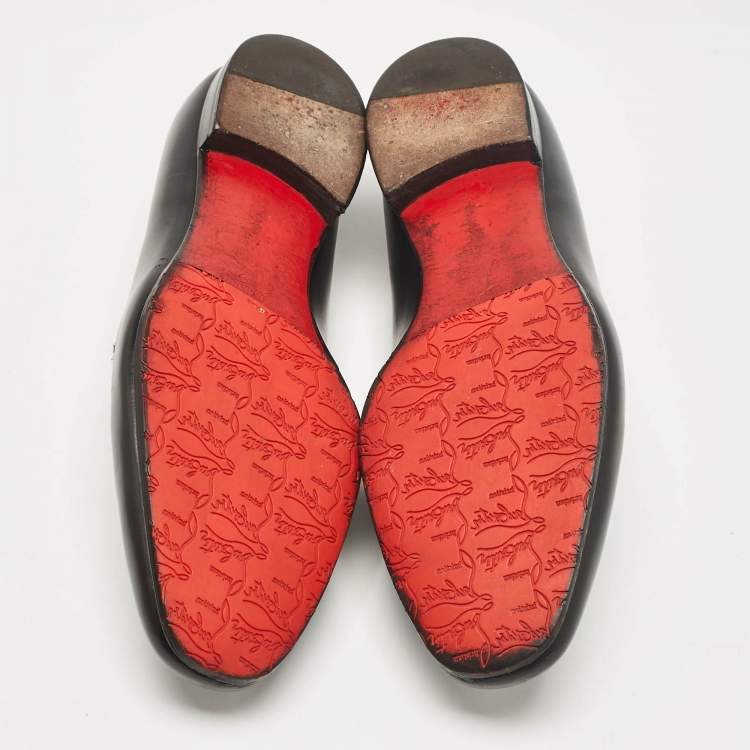 Pre Owned Christian Louboutin Black Leather and Calf Hair Smoking Slippers Size 43