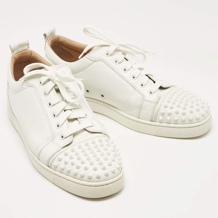 Pre Owned Christian Louboutin White Leather Louis Junior Spikes Lace Up Sneakers Size 43.5