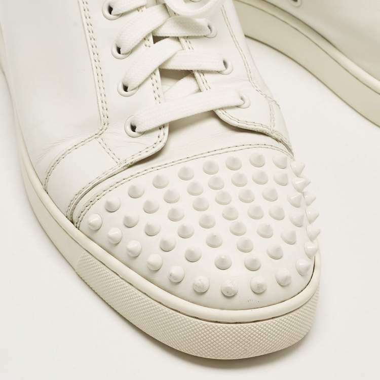 Pre Owned Christian Louboutin White Leather Louis Junior Spikes Lace Up Sneakers Size 43.5