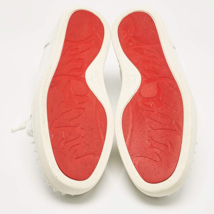 Pre Owned Christian Louboutin White Leather Louis Junior Spikes Lace Up Sneakers Size 43.5