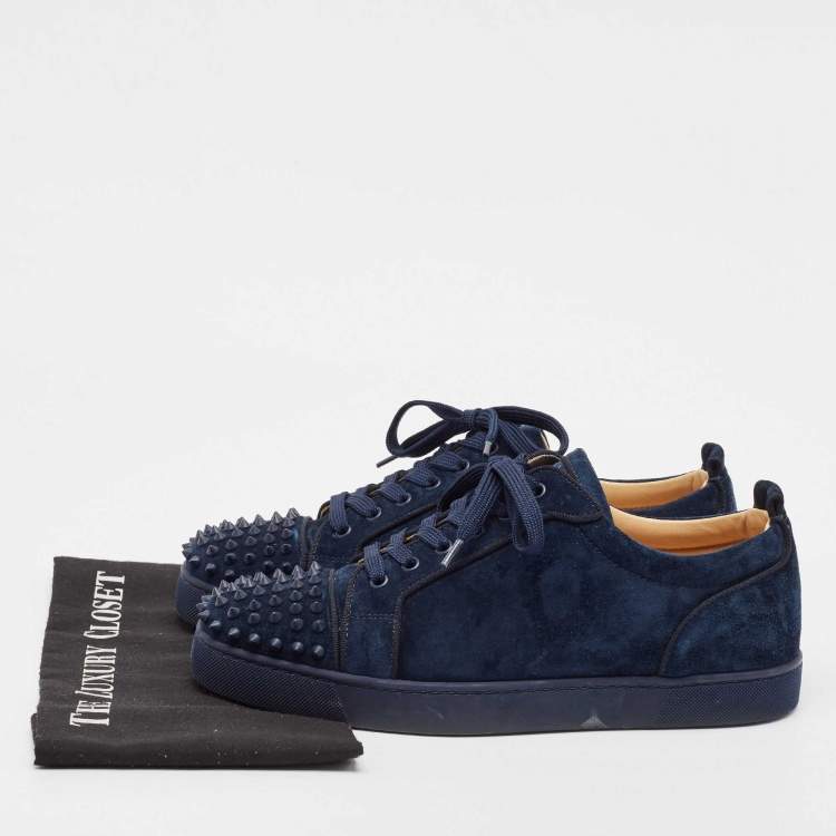 Pre Owned Christian Louboutin Navy Blue Suede Louis Junior Spikes Lace Up Sneakers Size 44