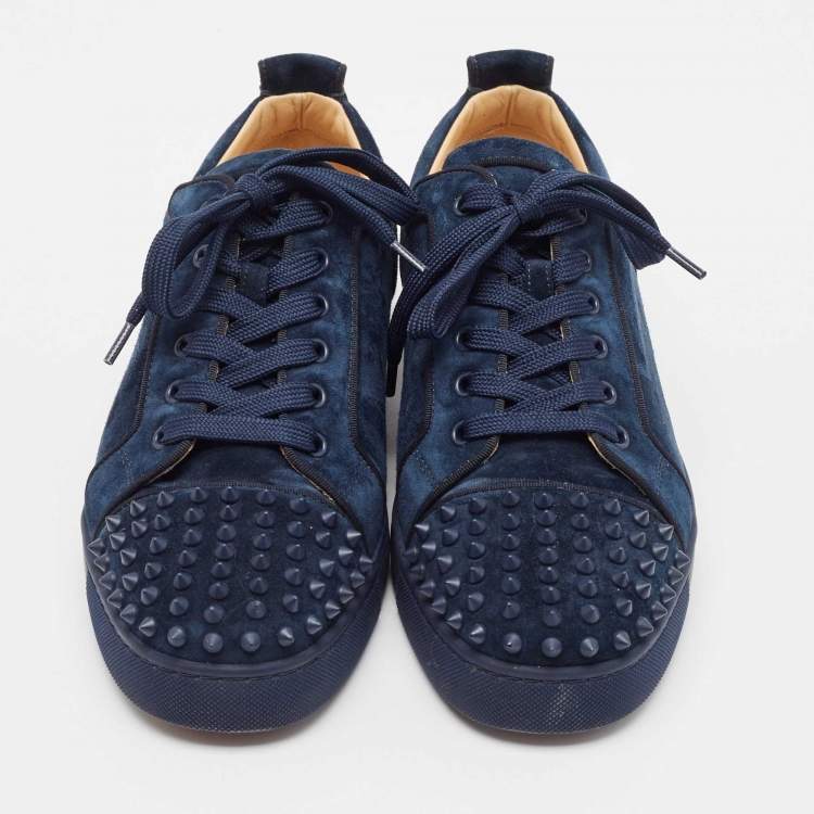 Pre Owned Christian Louboutin Navy Blue Suede Louis Junior Spikes Lace Up Sneakers Size 44