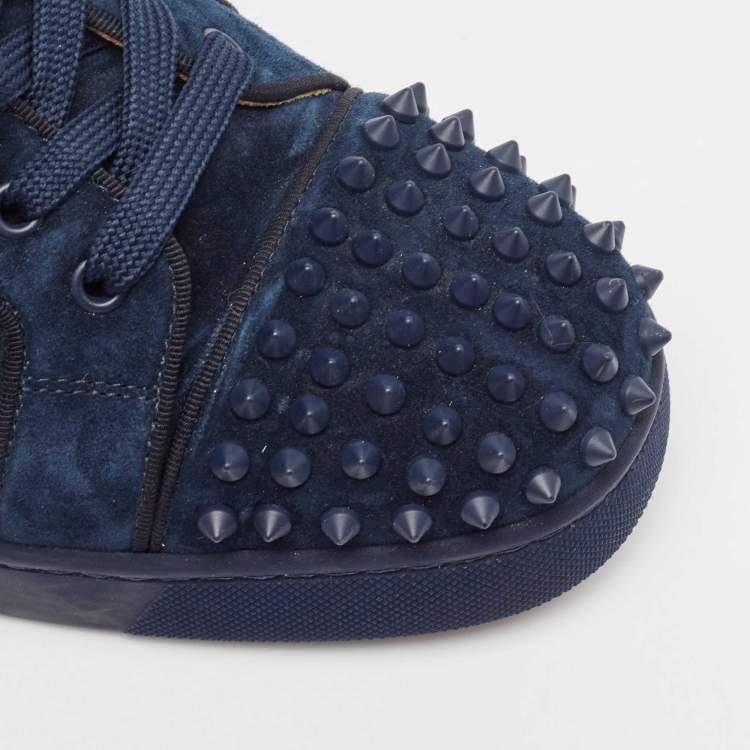 Pre Owned Christian Louboutin Navy Blue Suede Louis Junior Spikes Lace Up Sneakers Size 44