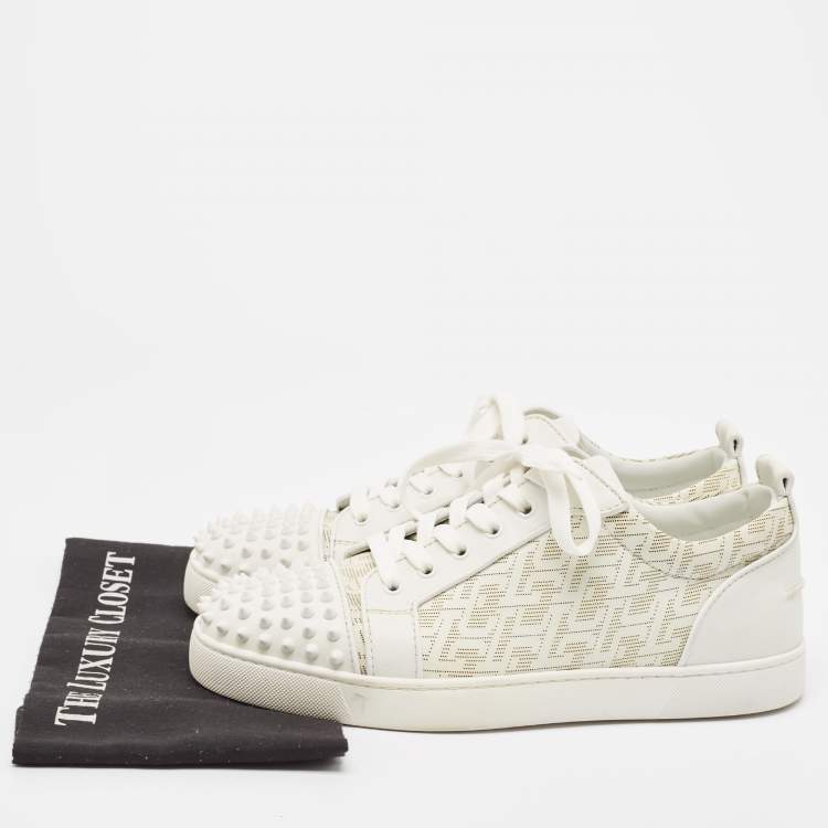 Pre Owned Christian Louboutin White Leather Louis Junior Spikes Lace Up Sneakers Size 44