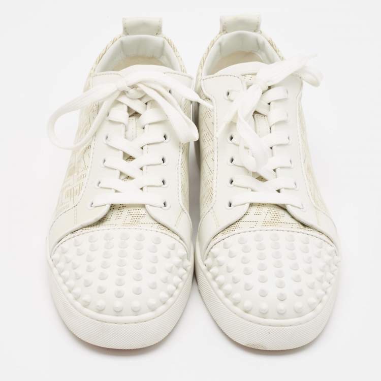 Pre Owned Christian Louboutin White Leather Louis Junior Spikes Lace Up Sneakers Size 44
