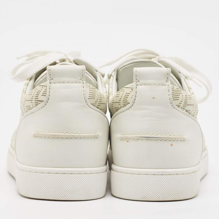 Pre Owned Christian Louboutin White Leather Louis Junior Spikes Lace Up Sneakers Size 44